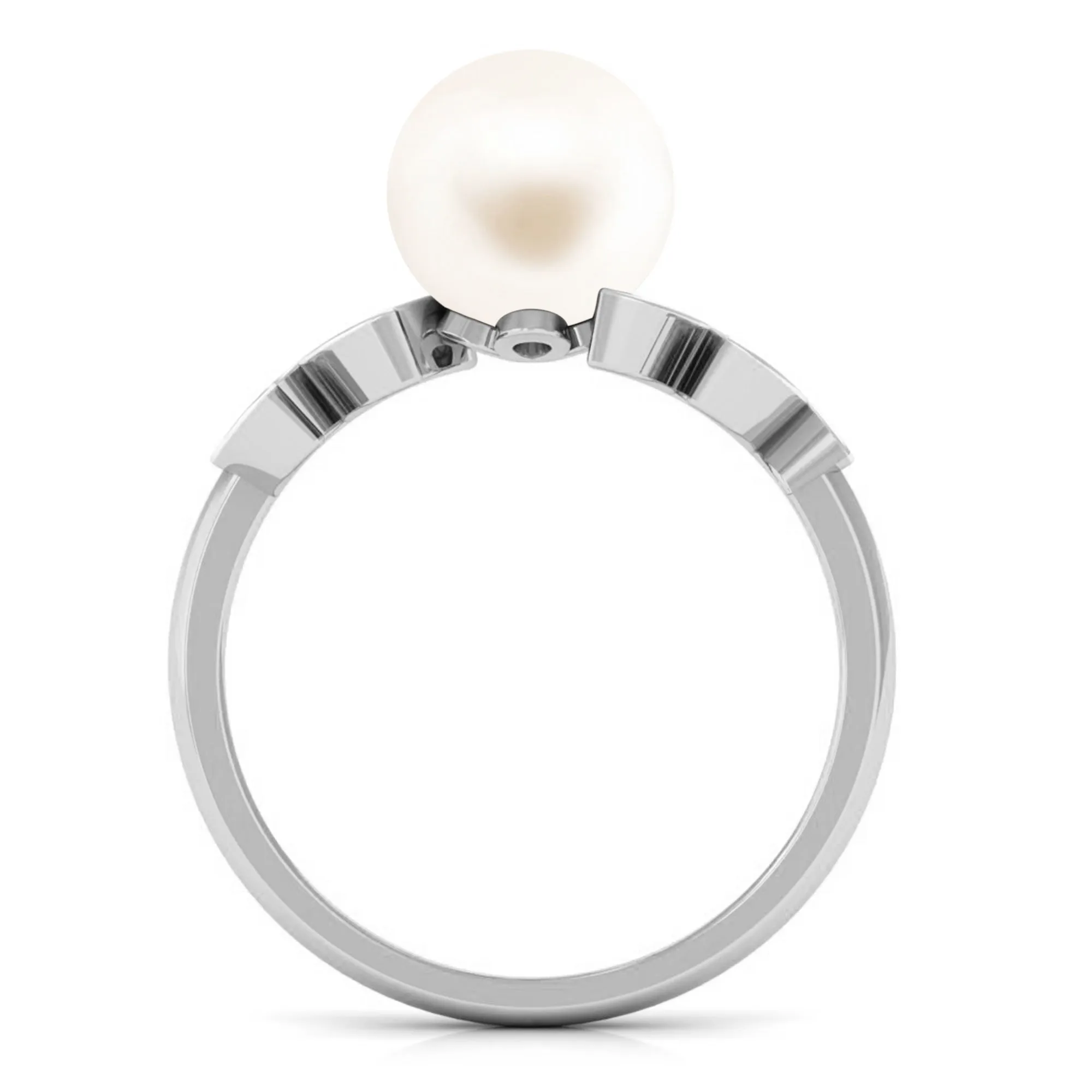 Freshwater Pearl Solitaire Engagement Ring with Diamond Leaf Shank