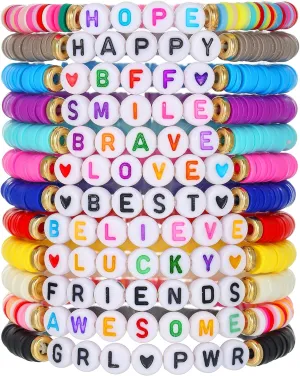 Friendship Bracelets for Women, Inspirational Preppy Bracelets Stackable, Best Friend bracelet Set, Colorful Heishi Clay Beaded Bracelets for Women