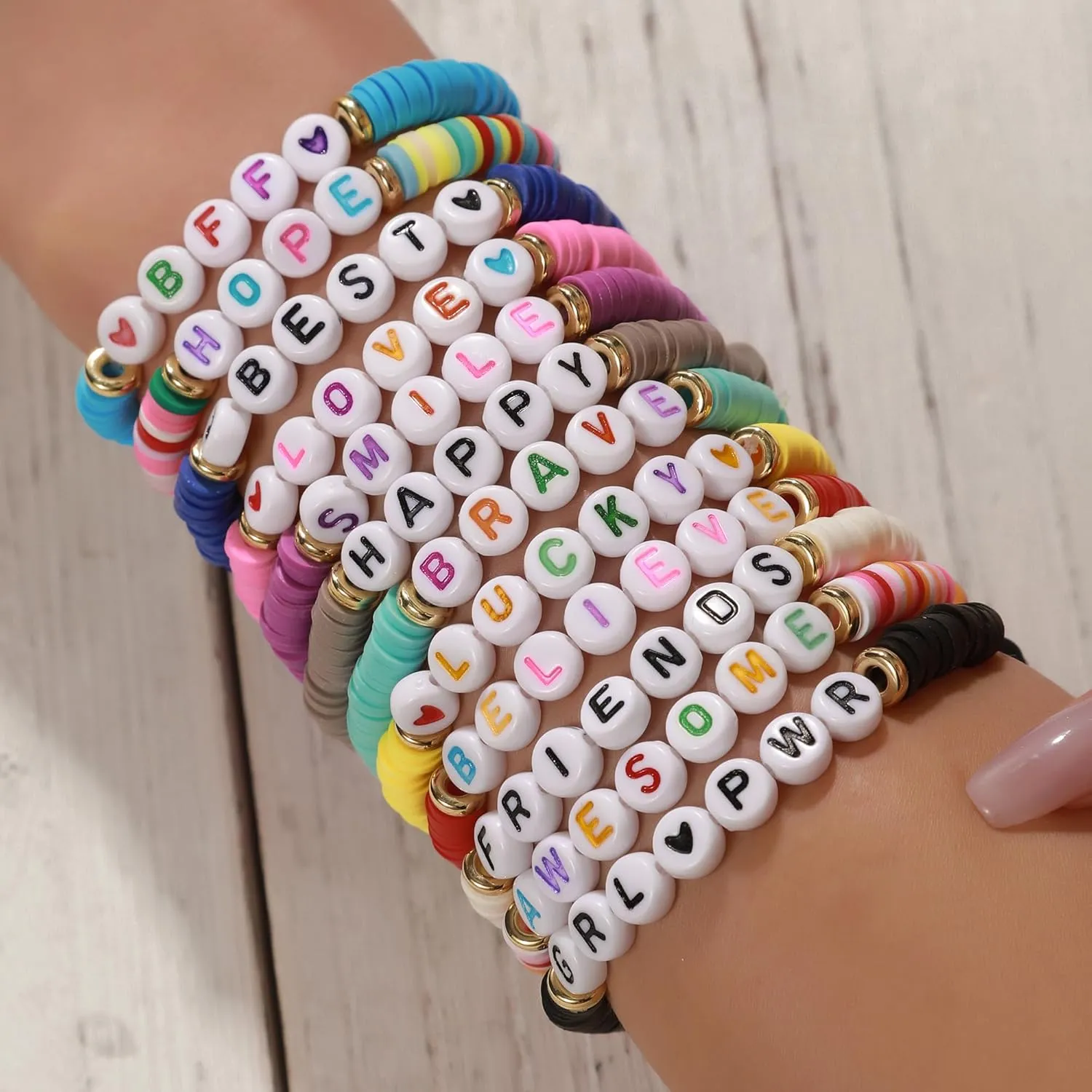 Friendship Bracelets for Women, Inspirational Preppy Bracelets Stackable, Best Friend bracelet Set, Colorful Heishi Clay Beaded Bracelets for Women