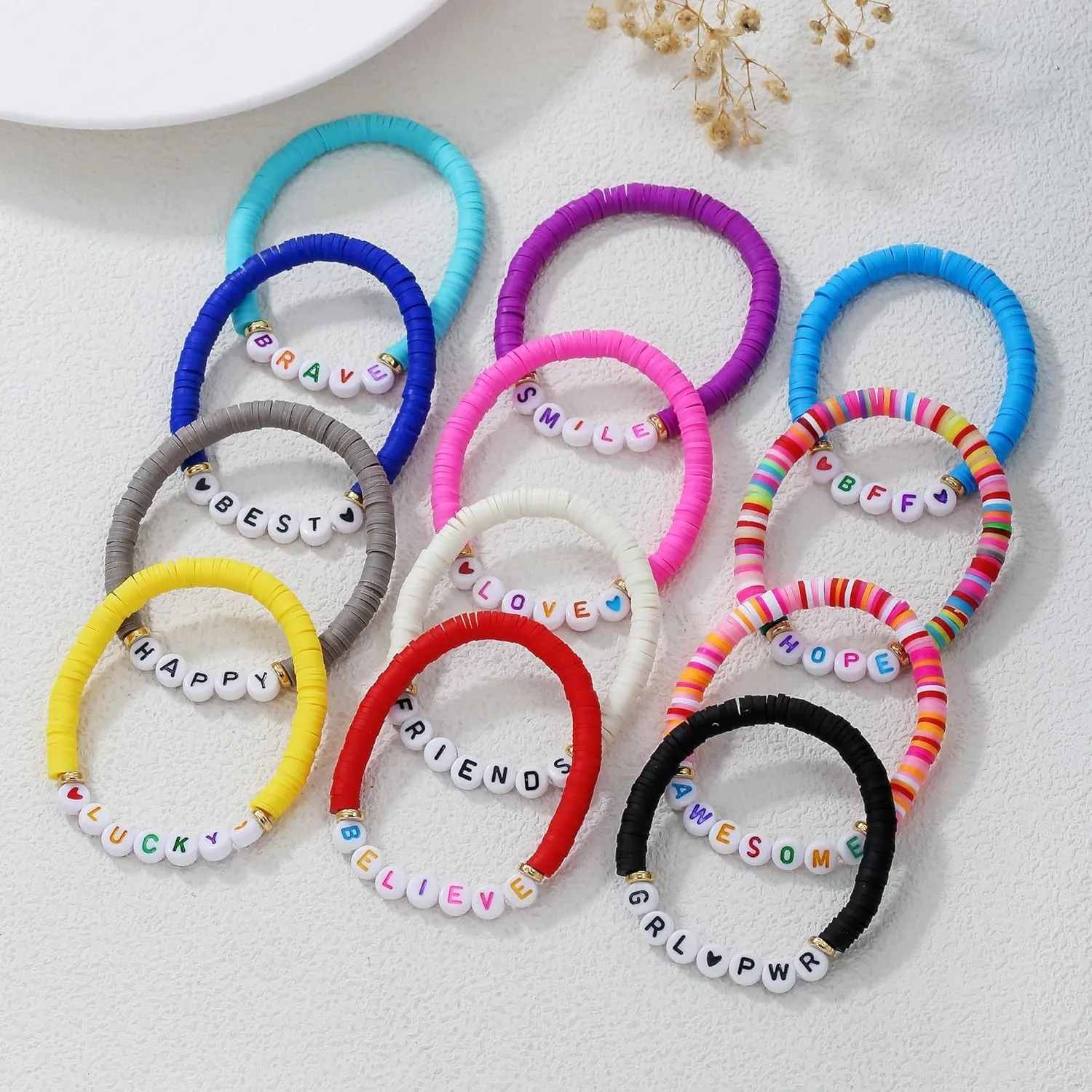 Friendship Bracelets for Women, Inspirational Preppy Bracelets Stackable, Best Friend bracelet Set, Colorful Heishi Clay Beaded Bracelets for Women