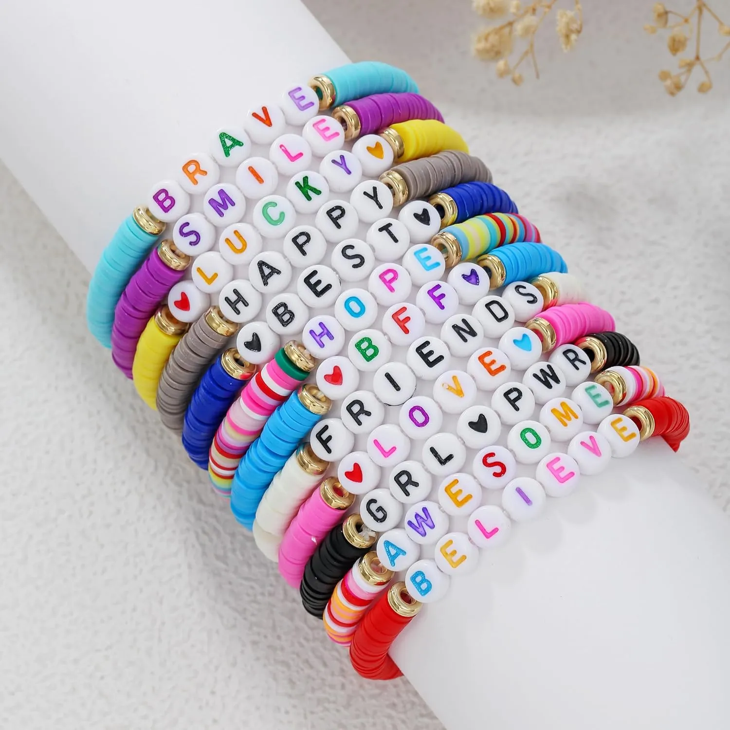 Friendship Bracelets for Women, Inspirational Preppy Bracelets Stackable, Best Friend bracelet Set, Colorful Heishi Clay Beaded Bracelets for Women