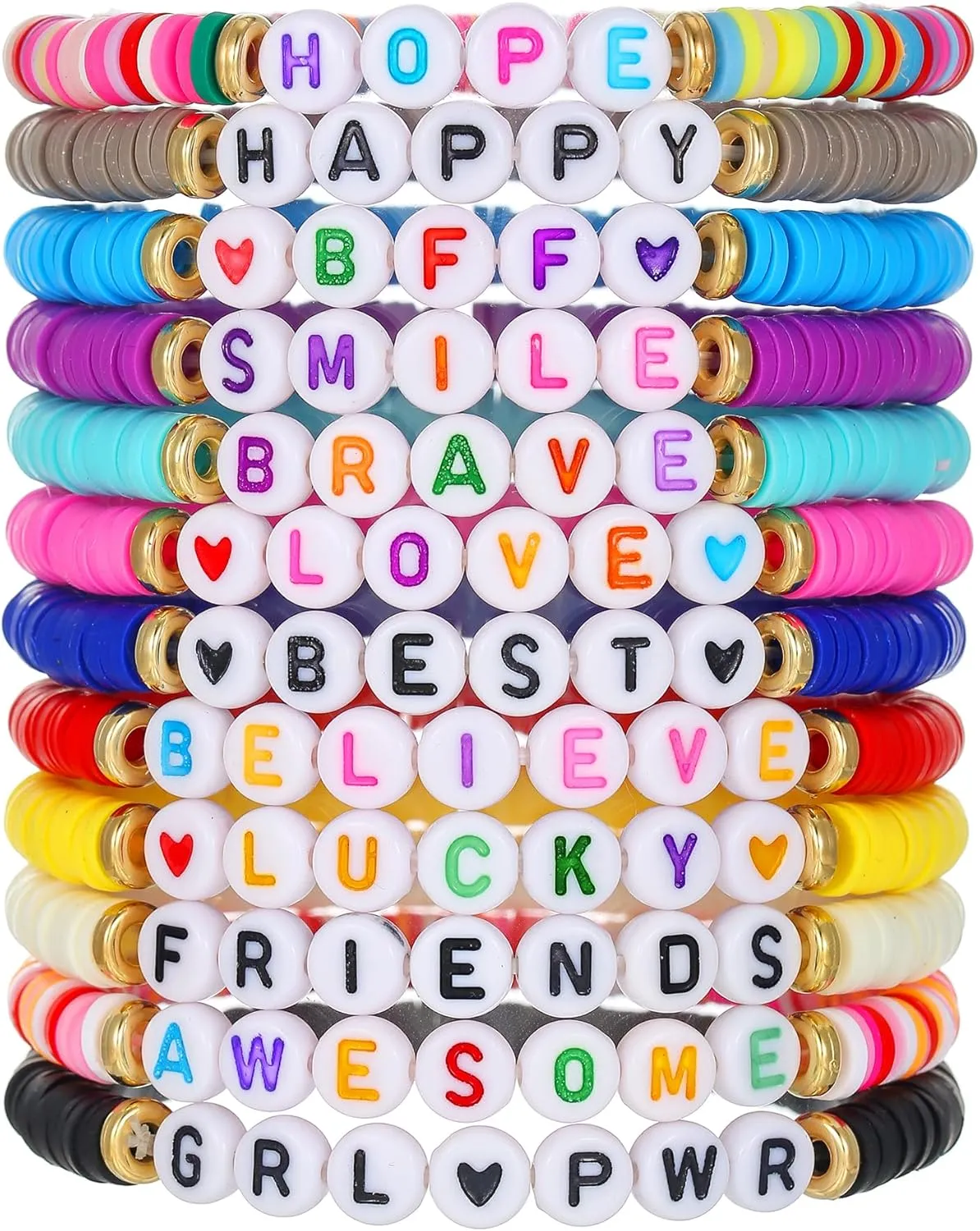 Friendship Bracelets for Women, Inspirational Preppy Bracelets Stackable, Best Friend bracelet Set, Colorful Heishi Clay Beaded Bracelets for Women