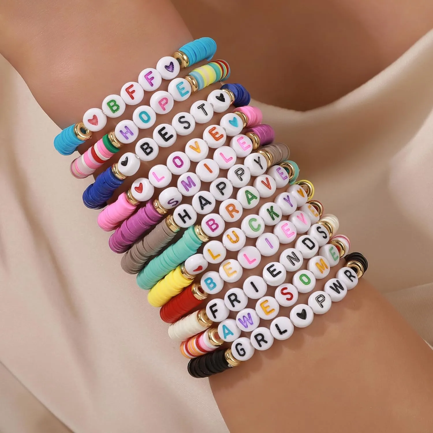 Friendship Bracelets for Women, Inspirational Preppy Bracelets Stackable, Best Friend bracelet Set, Colorful Heishi Clay Beaded Bracelets for Women