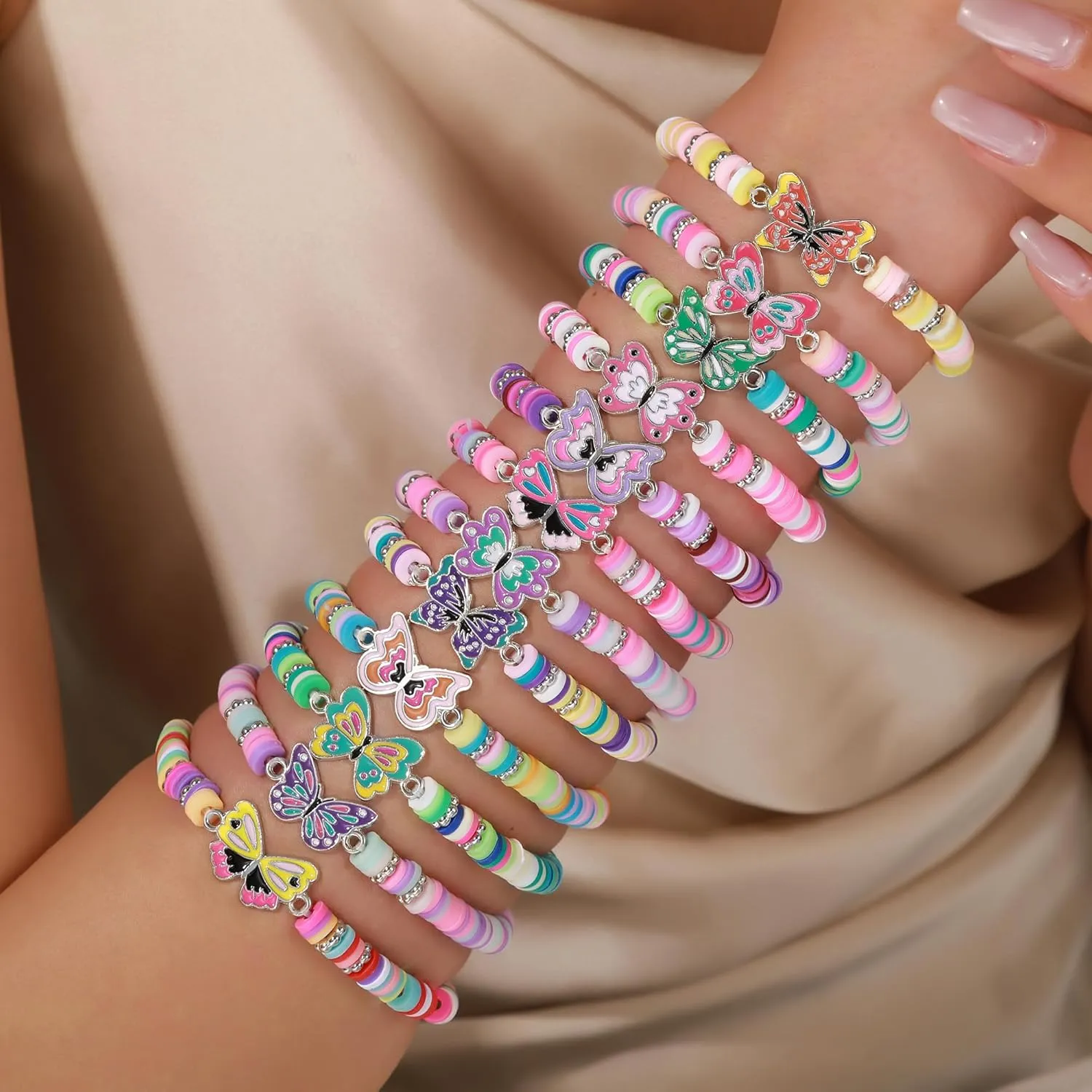 Friendship Bracelets for Women, Inspirational Preppy Bracelets Stackable, Best Friend bracelet Set, Stretch Colorful Heishi Clay Beaded Bracelets for Women