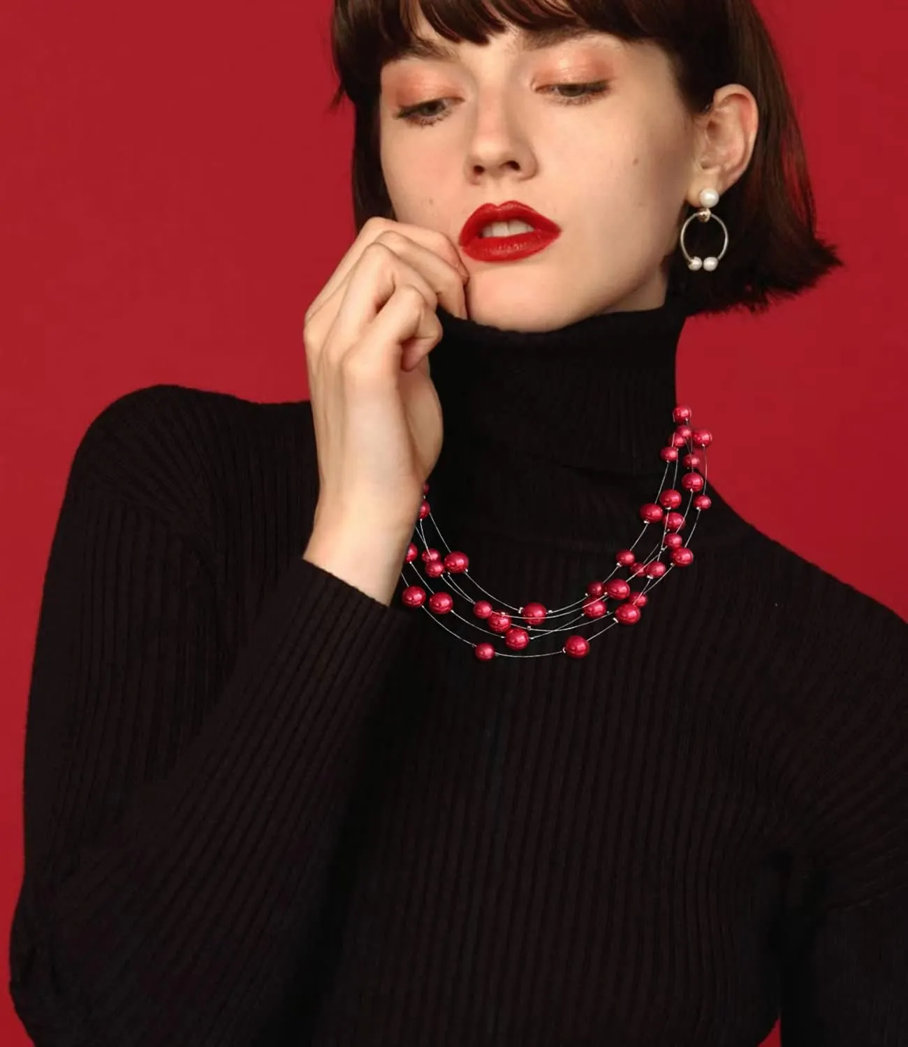 FULU AUTUMN Layered Pearl Necklace Multi-strand Pearl Choker Necklaces for Women Beaded jewelry for Wedding Parties
