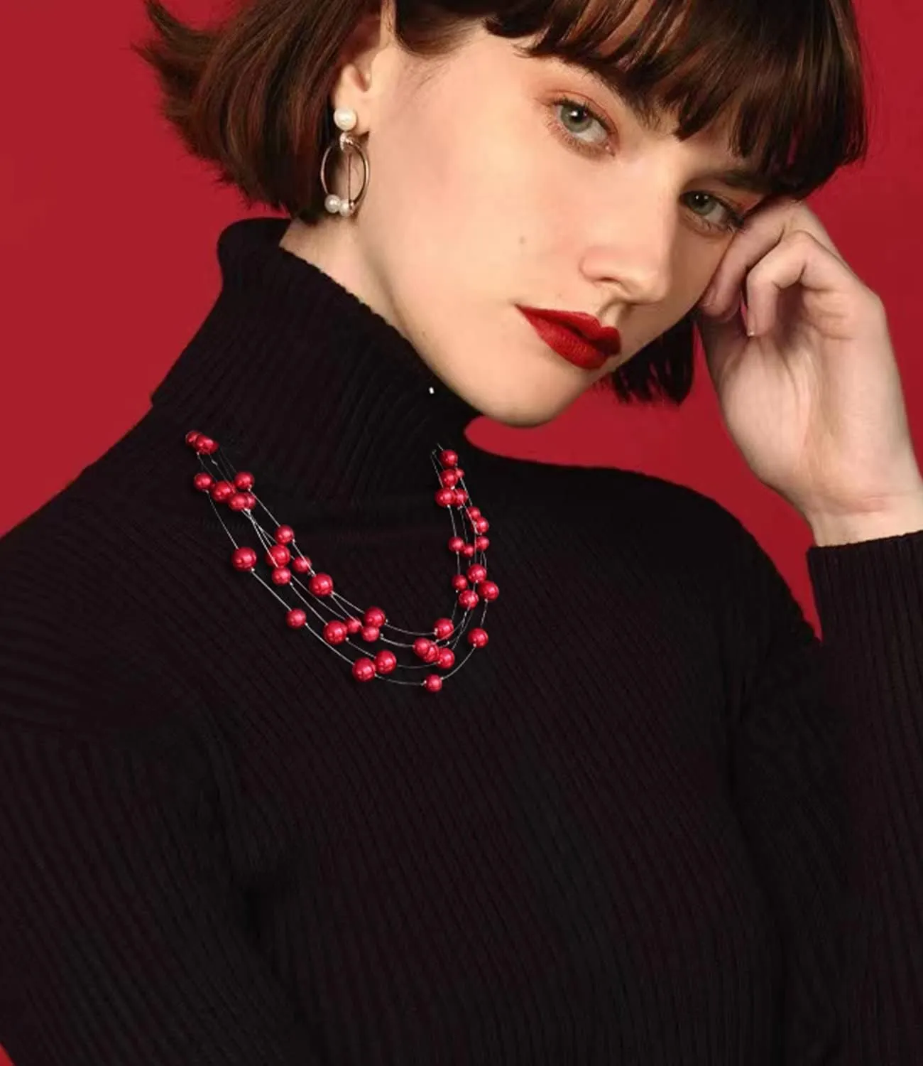 FULU AUTUMN Layered Pearl Necklace Multi-strand Pearl Choker Necklaces for Women Beaded jewelry for Wedding Parties