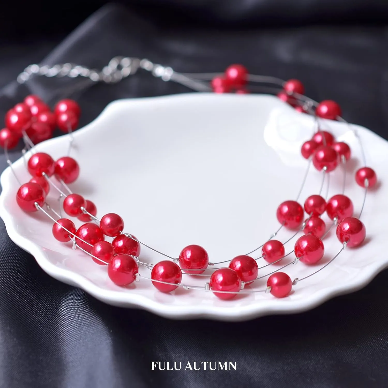 FULU AUTUMN Layered Pearl Necklace Multi-strand Pearl Choker Necklaces for Women Beaded jewelry for Wedding Parties