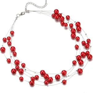 FULU AUTUMN Layered Pearl Necklace Multi-strand Pearl Choker Necklaces for Women Beaded jewelry for Wedding Parties