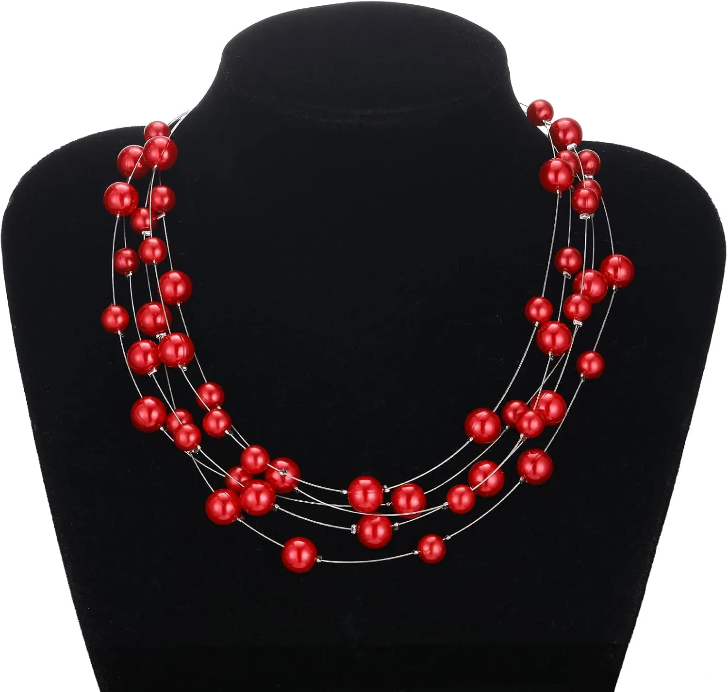 FULU AUTUMN Layered Pearl Necklace Multi-strand Pearl Choker Necklaces for Women Beaded jewelry for Wedding Parties