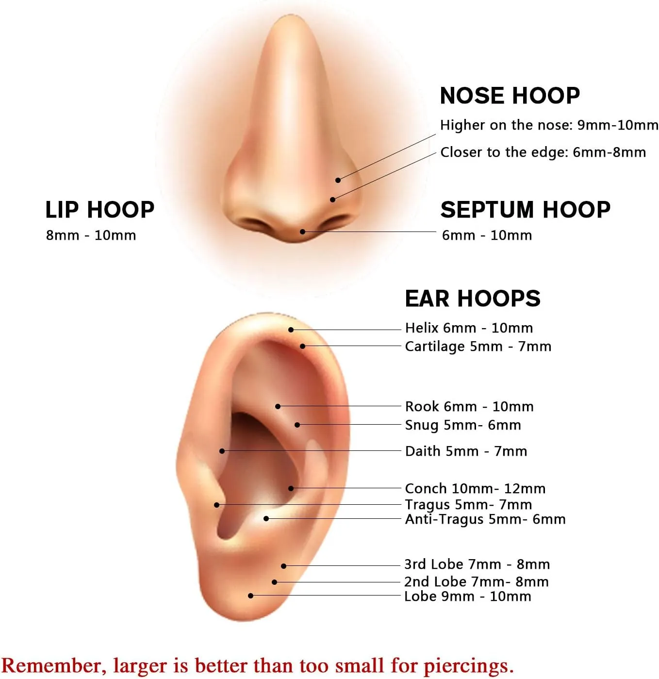 FUNLMO Septum Ring Daith Rook Helix Conch Tragus Piercing Jewelry 316L Surgical Steel Nose Ring Hoop Cartilage Earring 20G 18G 16G 14G