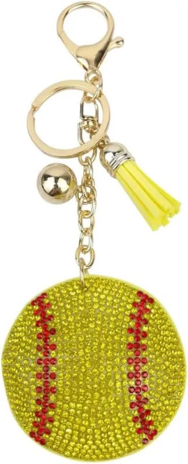 Fuqimanman2020 Sparkling Baseball Football Keychain Rhinestone Sport Ball Keyring Keychain Accessories For Backpack Purse