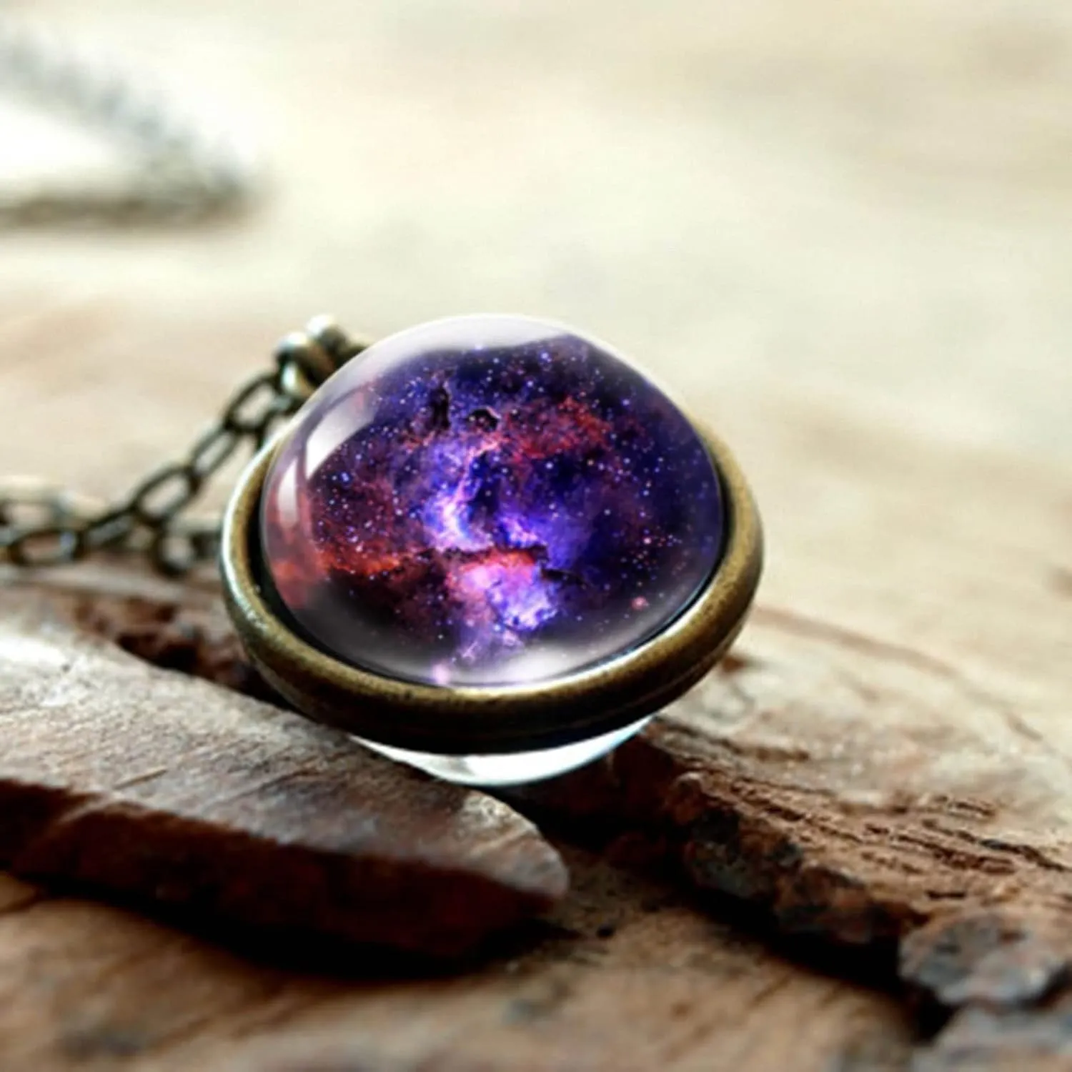 Galaxy Pendant Necklaces Nebula Double Sided Outer Space Glass Planet Necklace for Women Men Earth Globe Universe Jewelry Christmas Gifts