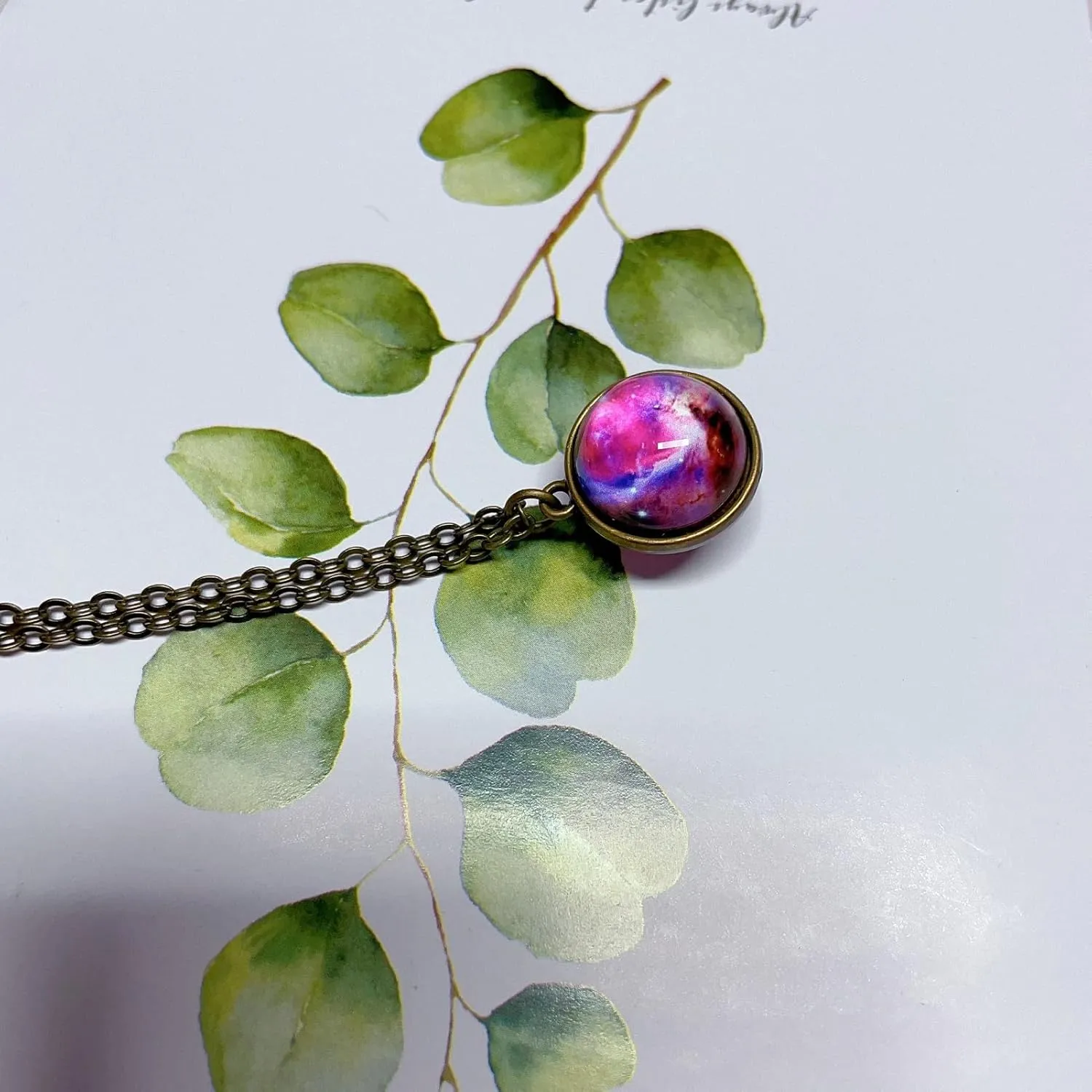 Galaxy Pendant Necklaces Nebula Double Sided Outer Space Glass Planet Necklace for Women Men Earth Globe Universe Jewelry Christmas Gifts