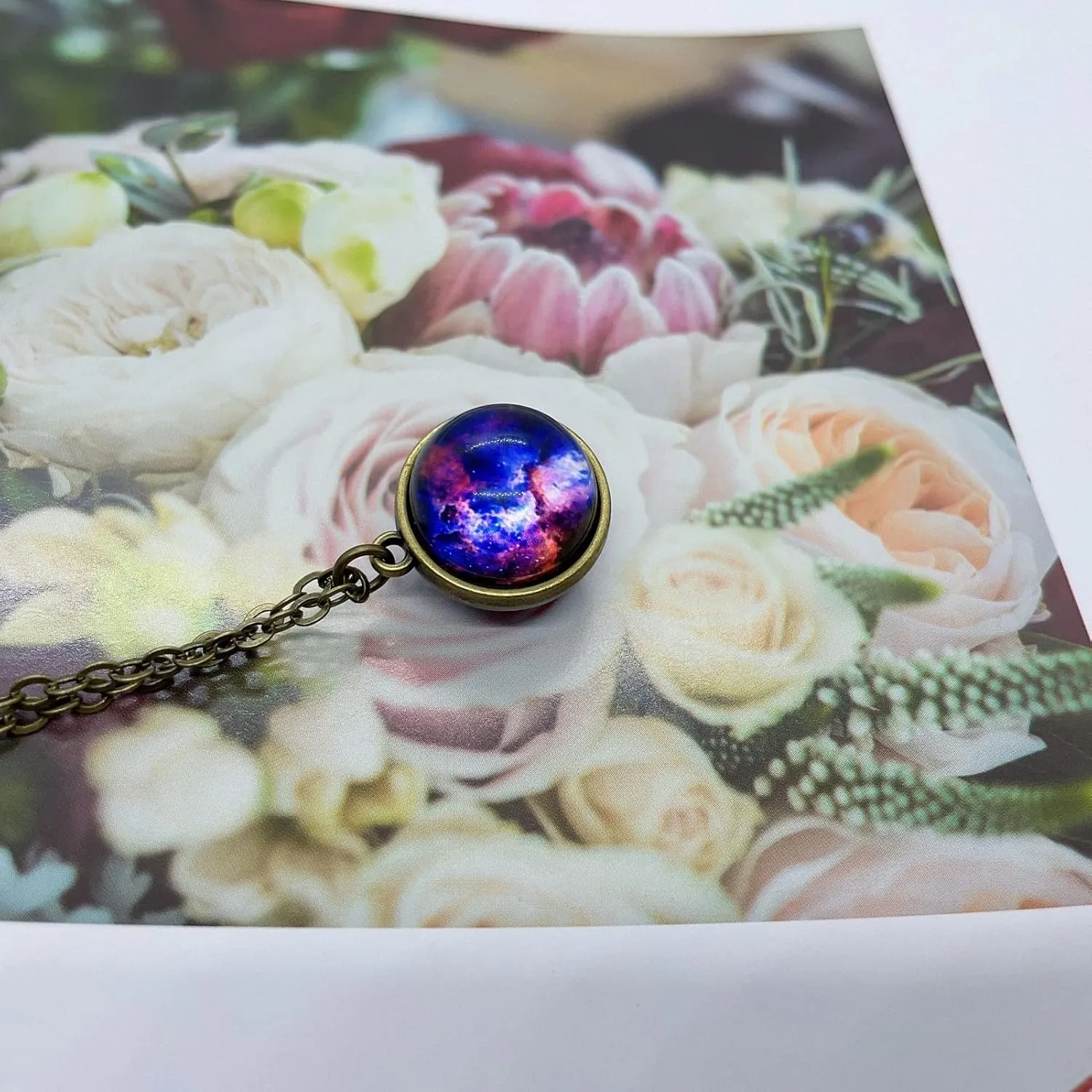Galaxy Pendant Necklaces Nebula Double Sided Outer Space Glass Planet Necklace for Women Men Earth Globe Universe Jewelry Christmas Gifts
