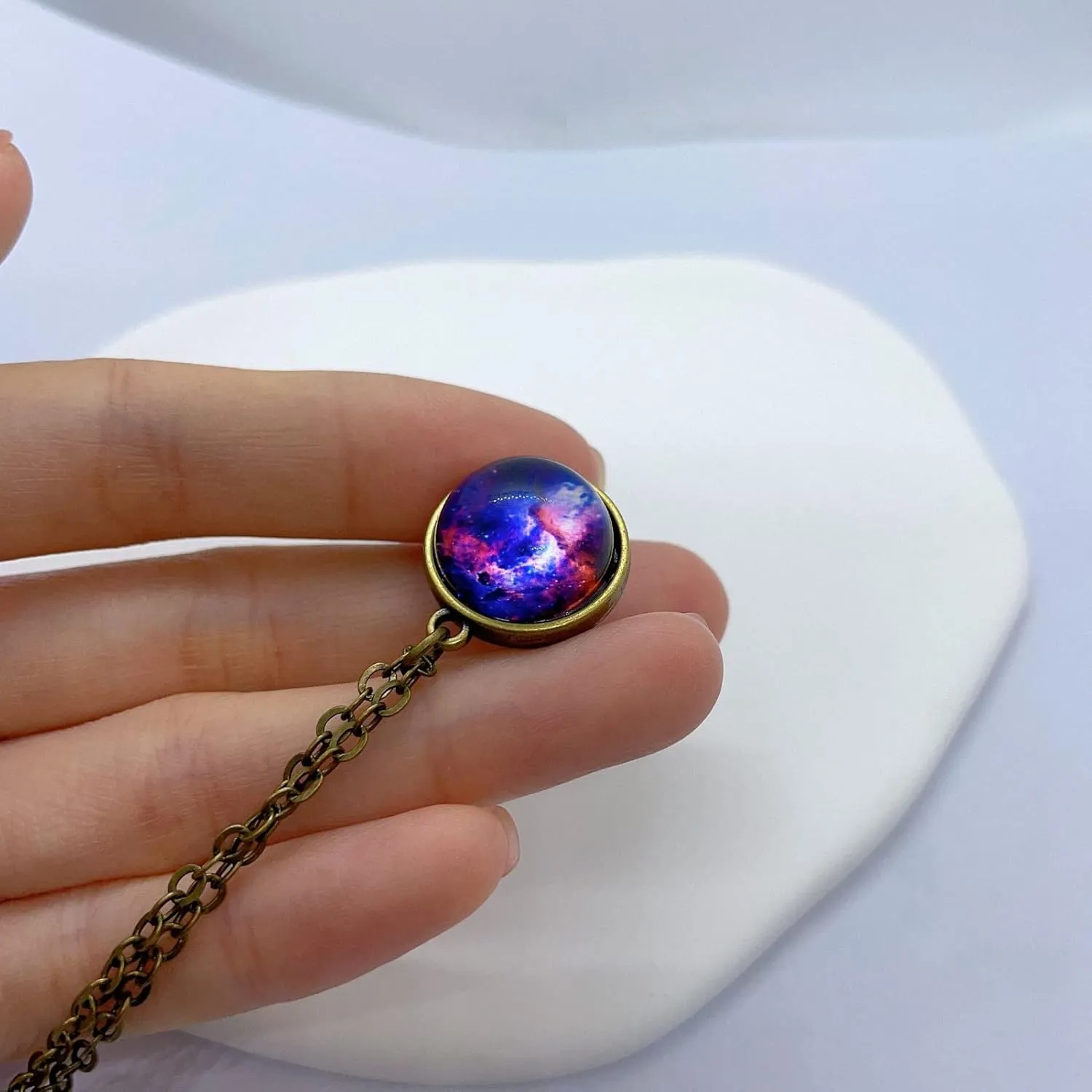 Galaxy Pendant Necklaces Nebula Double Sided Outer Space Glass Planet Necklace for Women Men Earth Globe Universe Jewelry Christmas Gifts