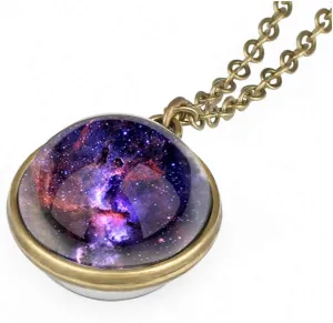 Galaxy Pendant Necklaces Nebula Double Sided Outer Space Glass Planet Necklace for Women Men Earth Globe Universe Jewelry Christmas Gifts