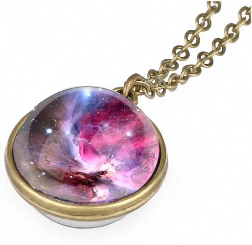 Galaxy Pendant Necklaces Nebula Double Sided Outer Space Glass Planet Necklace for Women Men Earth Globe Universe Jewelry Christmas Gifts