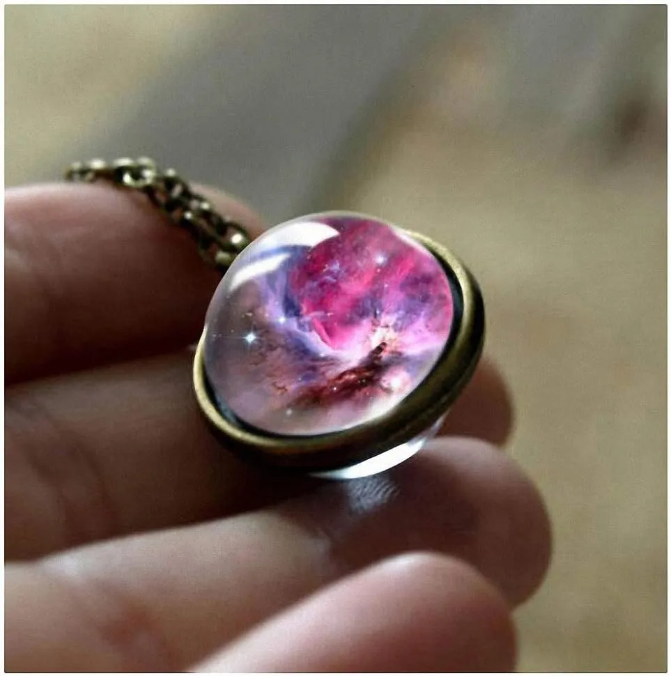 Galaxy Pendant Necklaces Nebula Double Sided Outer Space Glass Planet Necklace for Women Men Earth Globe Universe Jewelry Christmas Gifts