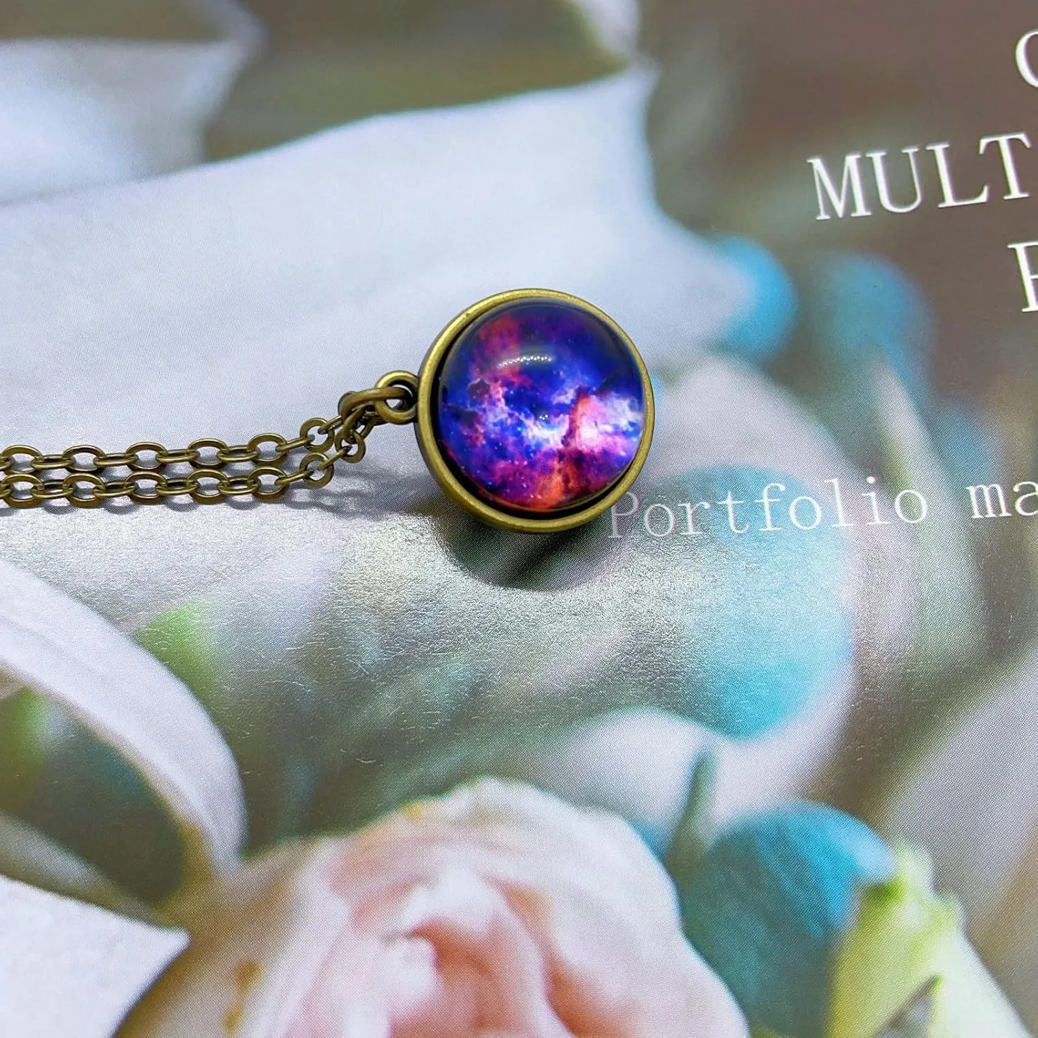 Galaxy Pendant Necklaces Nebula Double Sided Outer Space Glass Planet Necklace for Women Men Earth Globe Universe Jewelry Christmas Gifts
