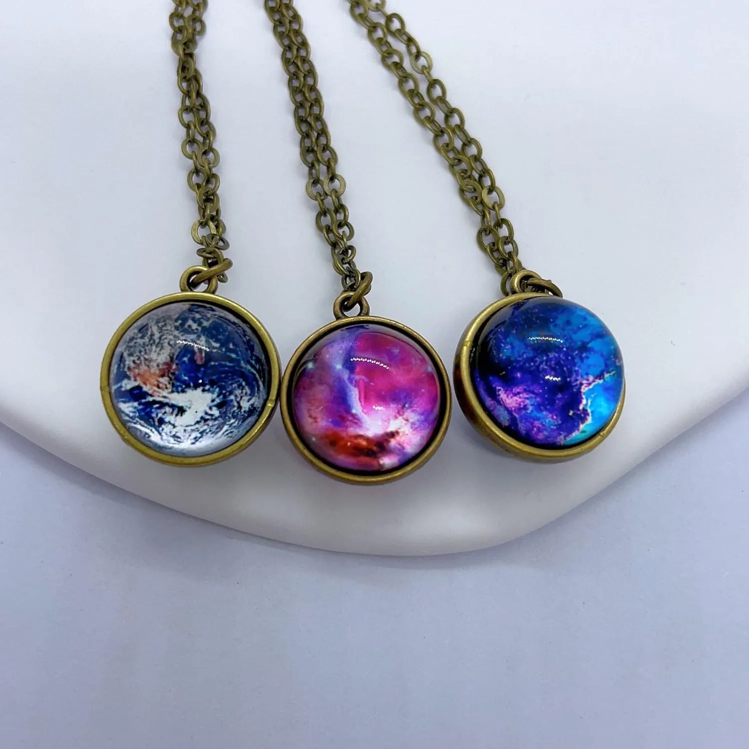 Galaxy Pendant Necklaces Nebula Double Sided Outer Space Glass Planet Necklace for Women Men Earth Globe Universe Jewelry Christmas Gifts