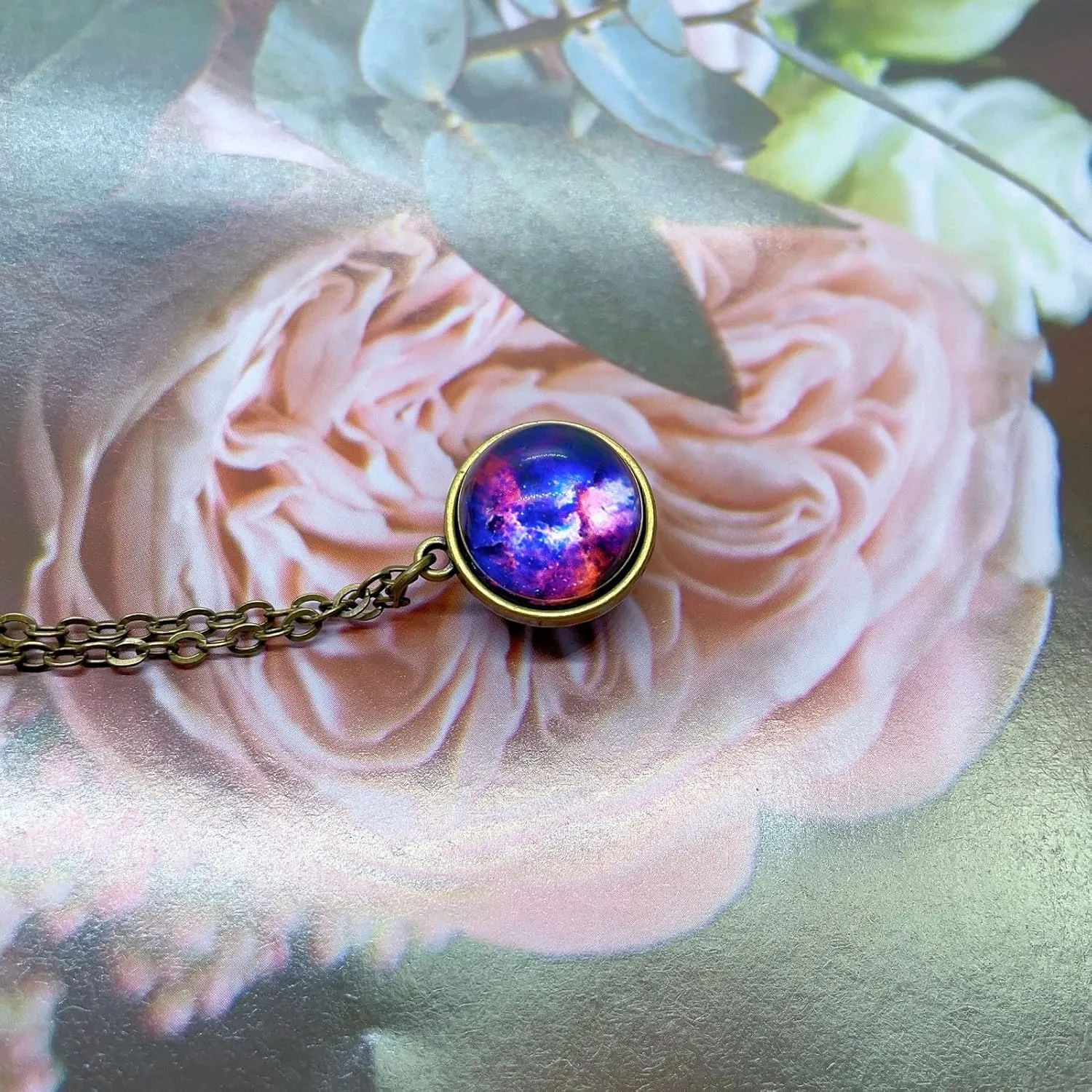 Galaxy Pendant Necklaces Nebula Double Sided Outer Space Glass Planet Necklace for Women Men Earth Globe Universe Jewelry Christmas Gifts