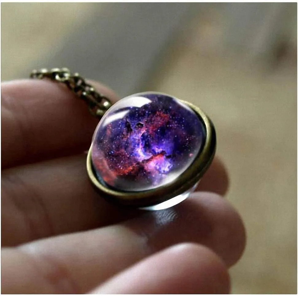 Galaxy Pendant Necklaces Nebula Double Sided Outer Space Glass Planet Necklace for Women Men Earth Globe Universe Jewelry Christmas Gifts