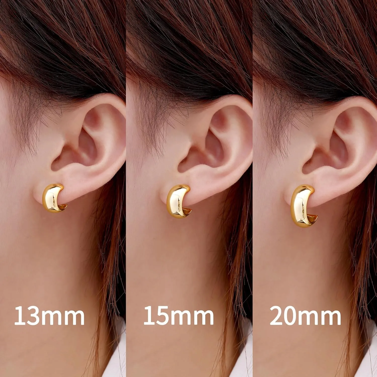 Gamicy Small Gold Hoop Earrings for Women with 925 Stering Silver Post, 14K Real Gold Plated Chunky Lightweight Hoops Earrings