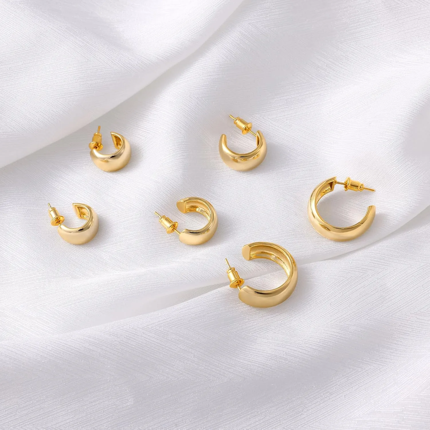Gamicy Small Gold Hoop Earrings for Women with 925 Stering Silver Post, 14K Real Gold Plated Chunky Lightweight Hoops Earrings