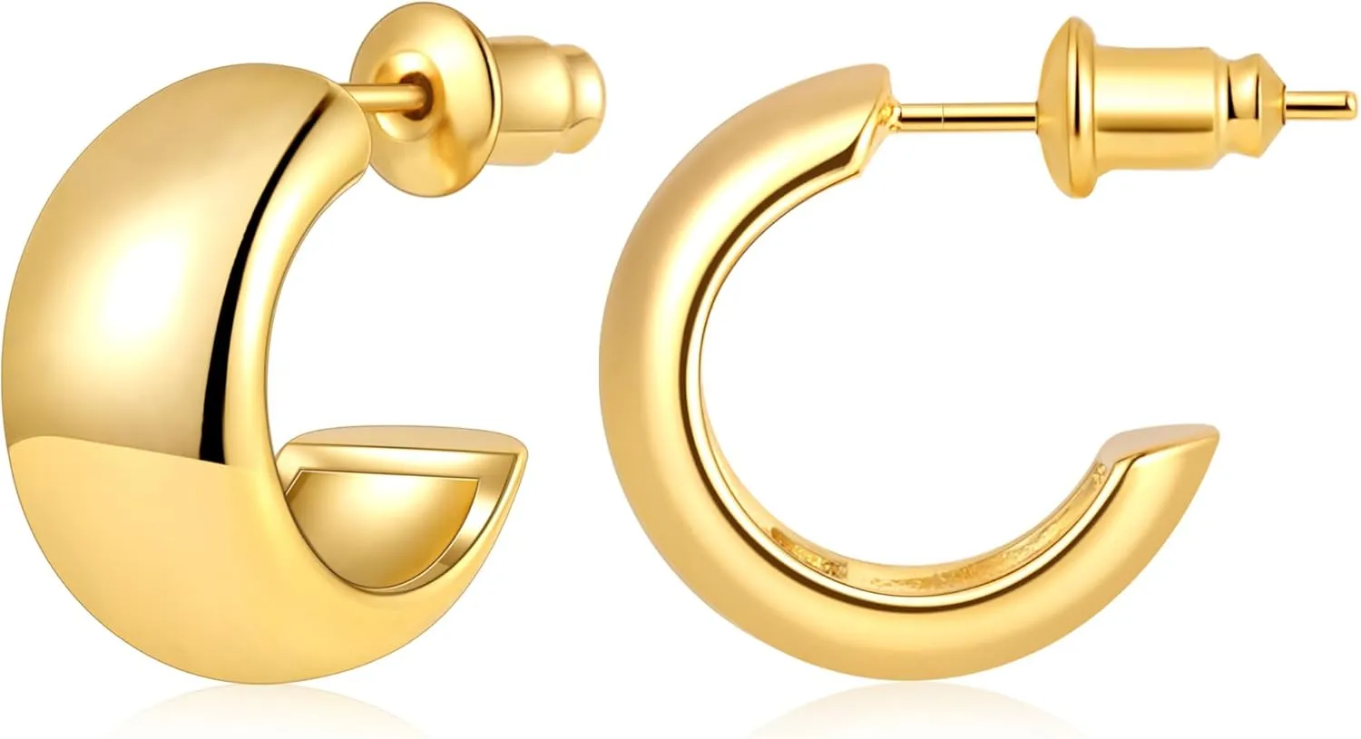 Gamicy Small Gold Hoop Earrings for Women with 925 Stering Silver Post, 14K Real Gold Plated Chunky Lightweight Hoops Earrings