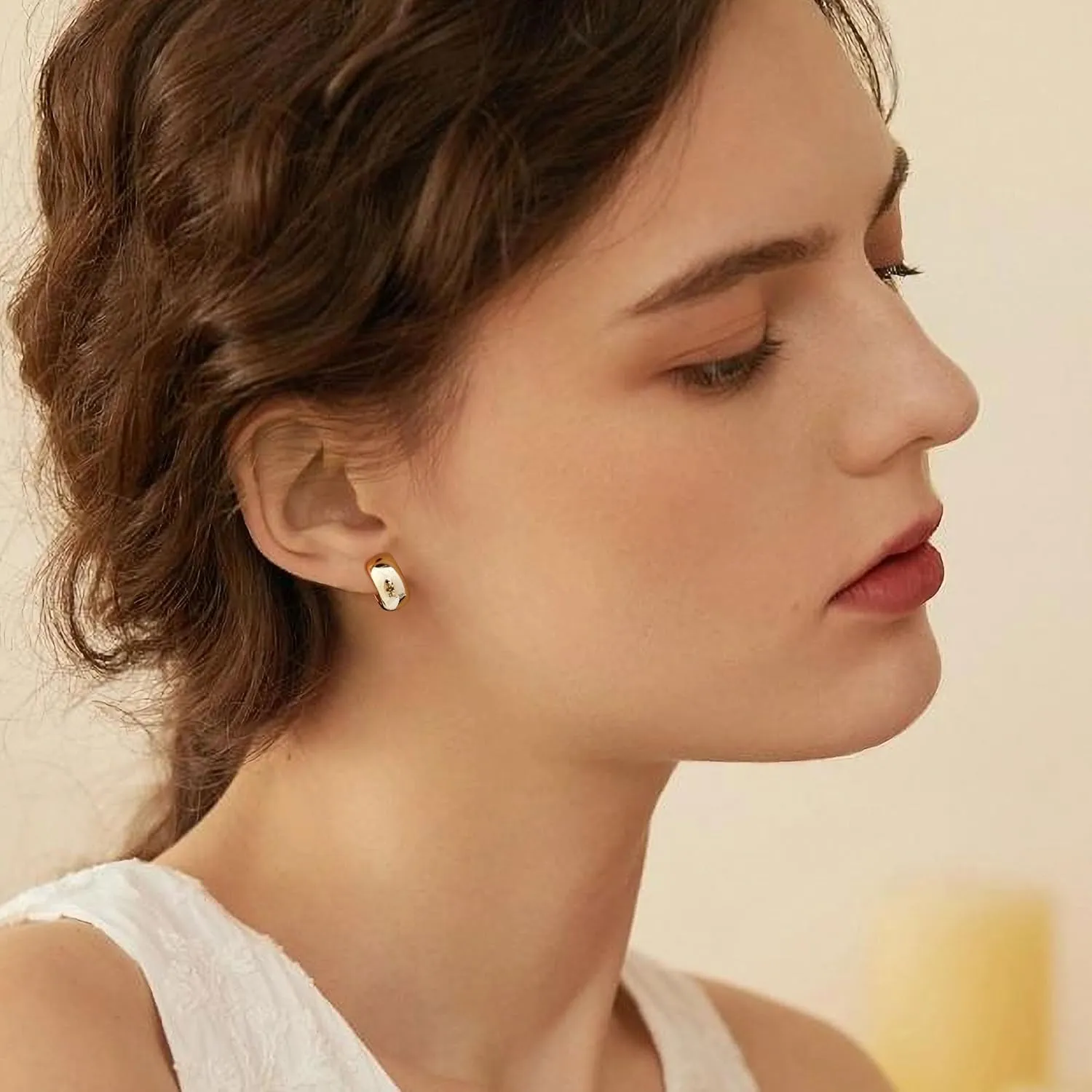 Gamicy Small Gold Hoop Earrings for Women with 925 Stering Silver Post, 14K Real Gold Plated Chunky Lightweight Hoops Earrings
