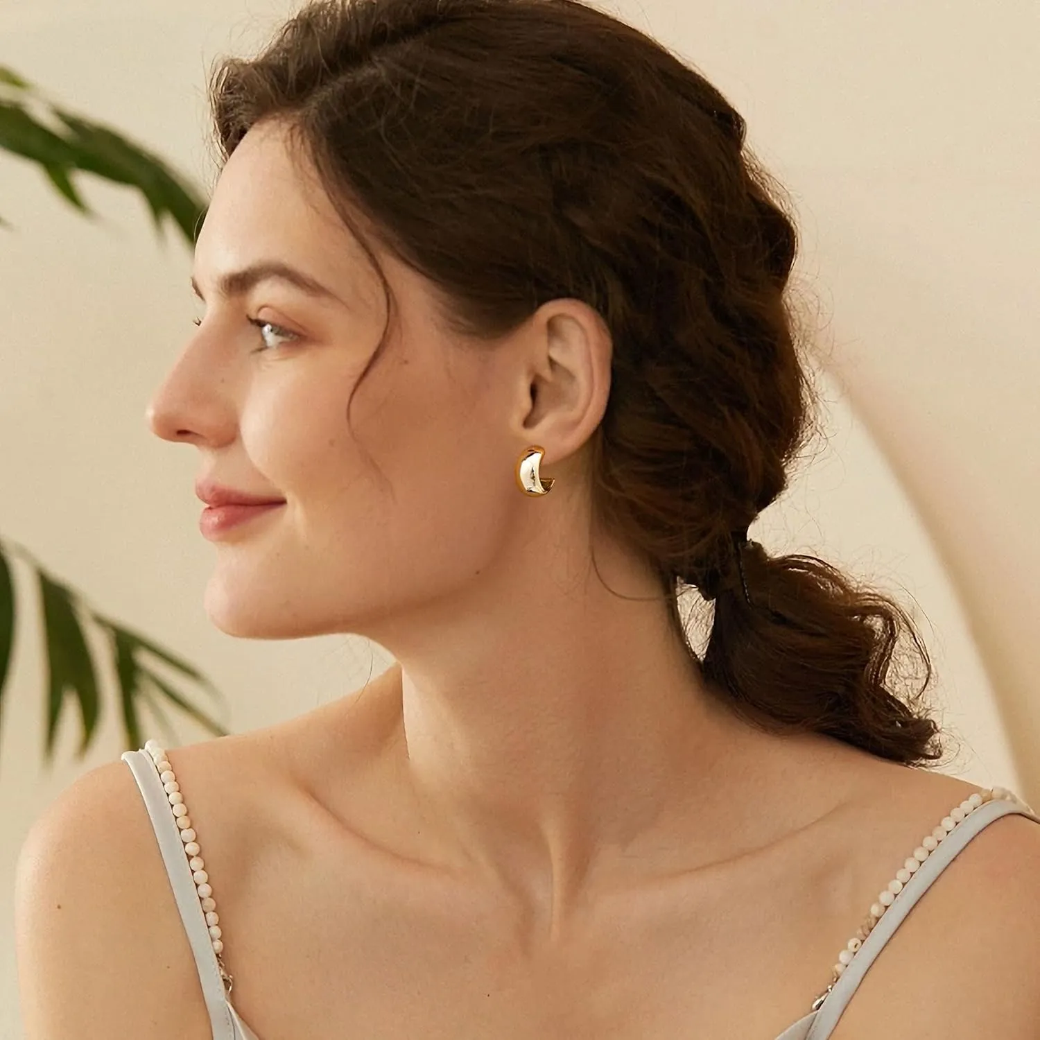 Gamicy Small Gold Hoop Earrings for Women with 925 Stering Silver Post, 14K Real Gold Plated Chunky Lightweight Hoops Earrings