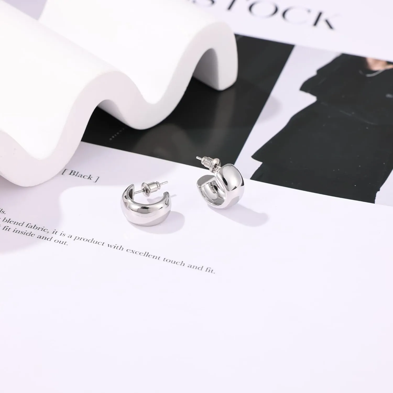 Gamicy Small Gold Hoop Earrings for Women with 925 Stering Silver Post, 14K Real Gold Plated Chunky Lightweight Hoops Earrings