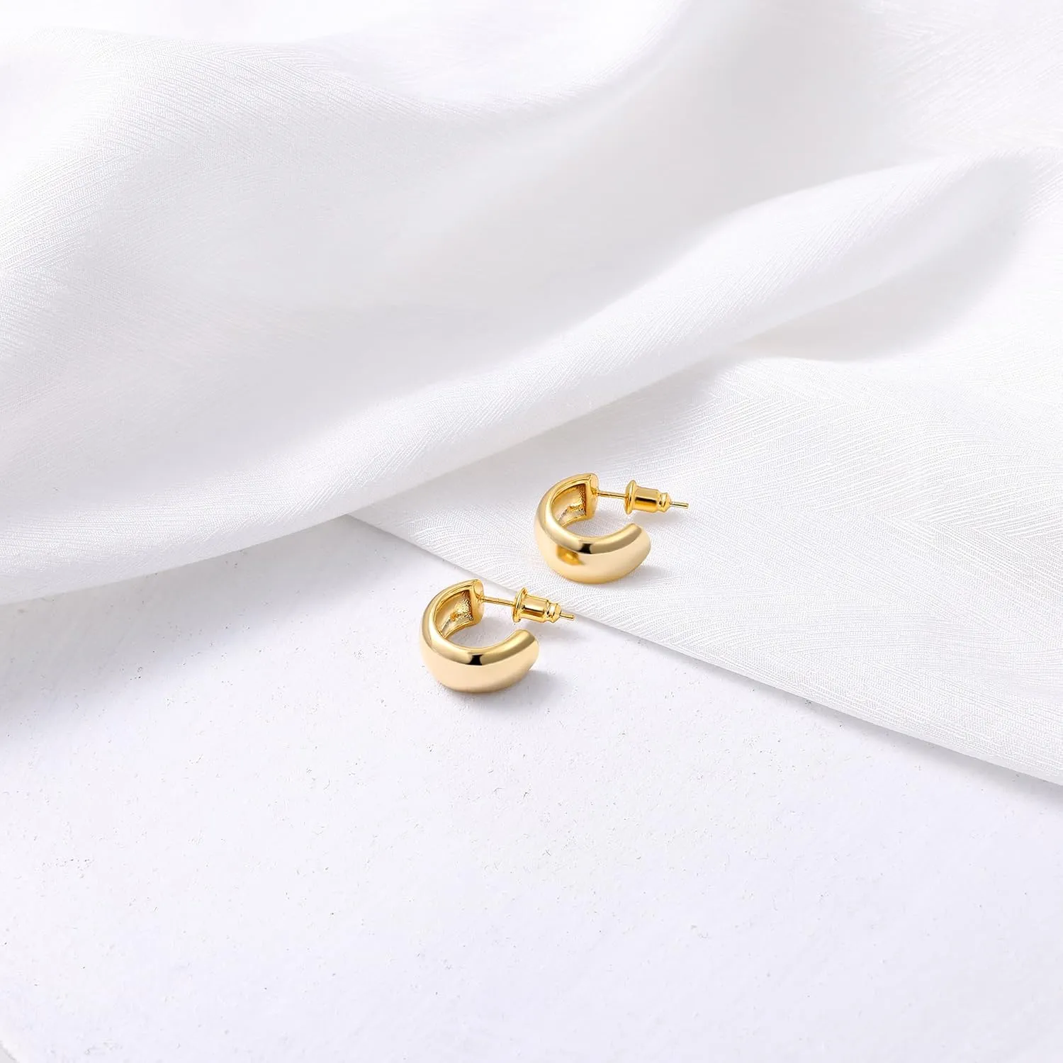 Gamicy Small Gold Hoop Earrings for Women with 925 Stering Silver Post, 14K Real Gold Plated Chunky Lightweight Hoops Earrings