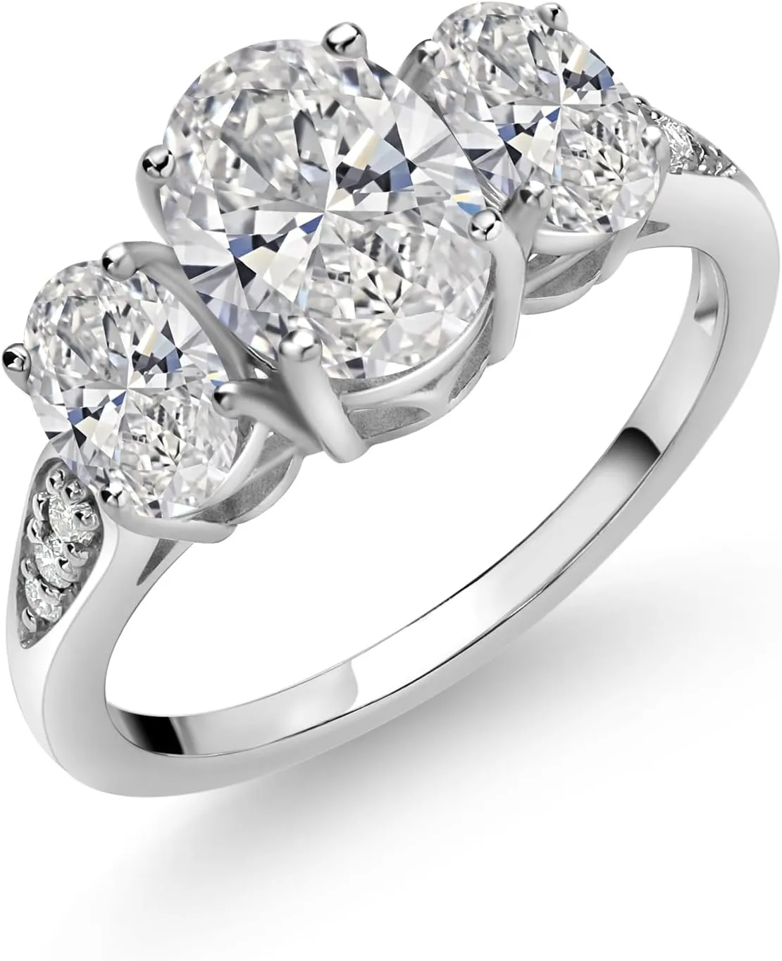 Gem Stone King 10K White Gold Oval Gemstone Birthstone and White Lab Grown Diamond 3-Stone Engagement Ring For Women | Center Oval 8X6MM and Side Oval Diamonds = 1.00 Cttw