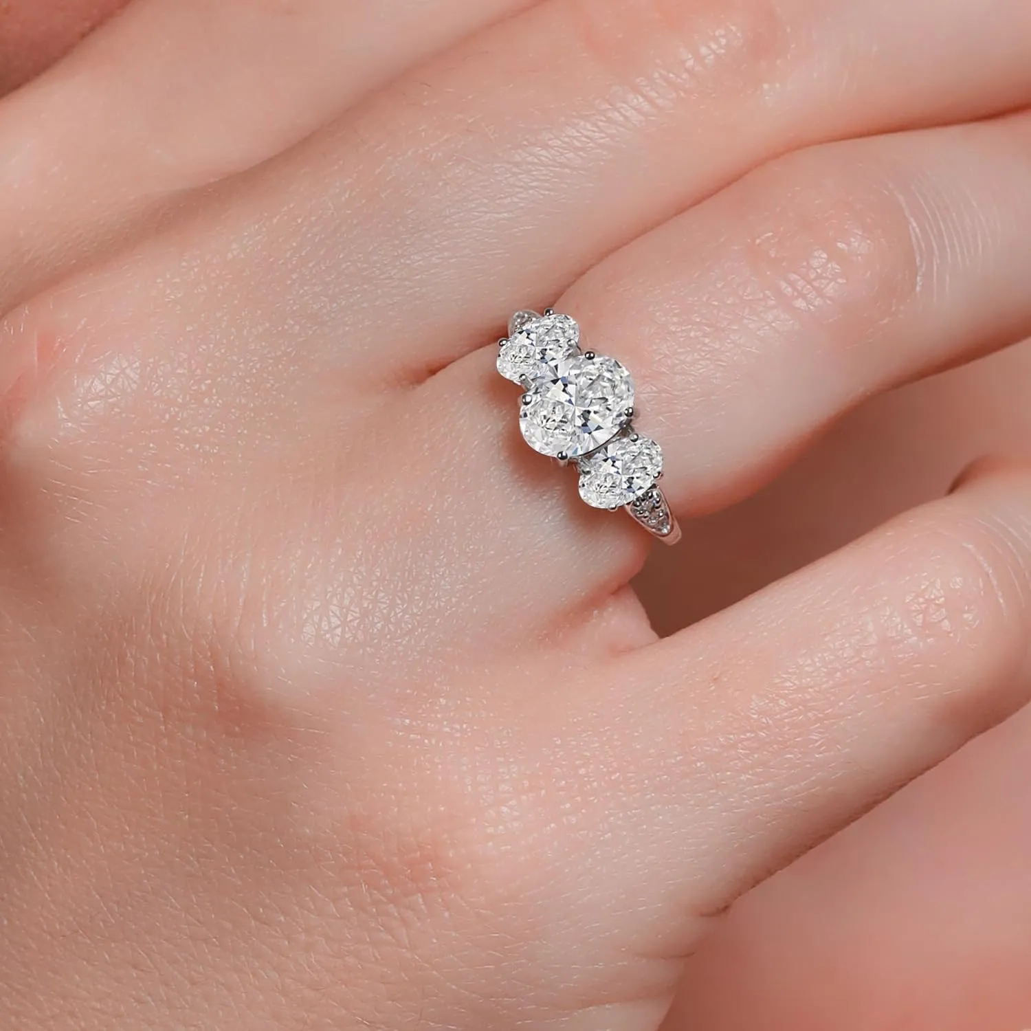 Gem Stone King 10K White Gold Oval Gemstone Birthstone and White Lab Grown Diamond 3-Stone Engagement Ring For Women | Center Oval 8X6MM and Side Oval Diamonds = 1.00 Cttw
