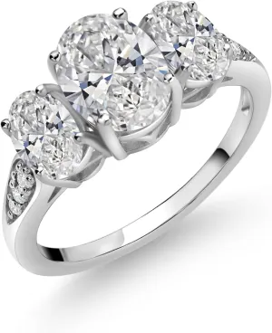 Gem Stone King 10K White Gold Oval Gemstone Birthstone and White Lab Grown Diamond 3-Stone Engagement Ring For Women | Center Oval 8X6MM and Side Oval Diamonds = 1.00 Cttw