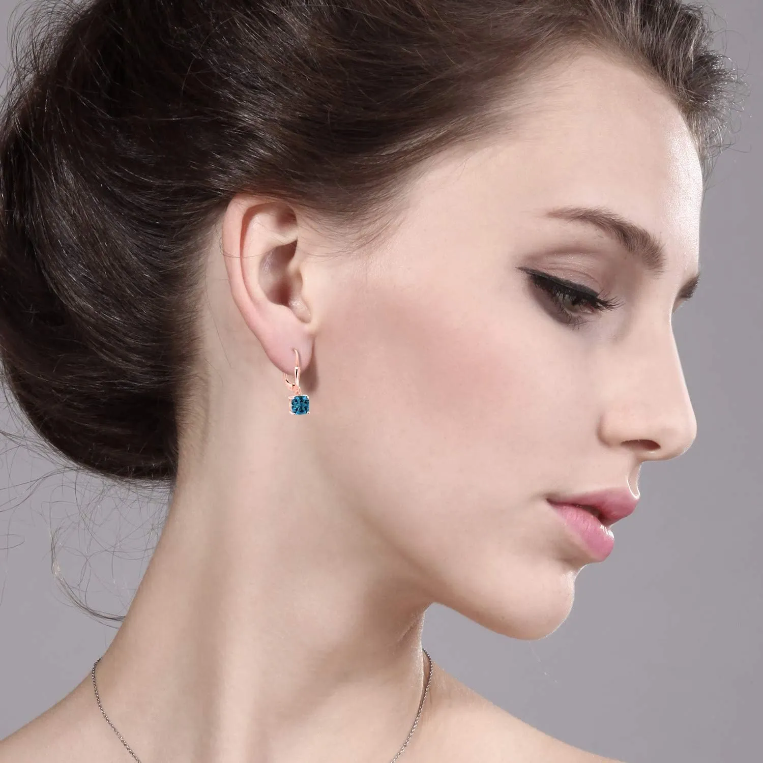 Gem Stone King 18K Rose Gold Plated Silver 6MM Cushion Gemstone Birthstone Dangle Earrings For Women | Fine Jewelry Gifts for Her Mom Women Wife