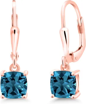 Gem Stone King 18K Rose Gold Plated Silver 6MM Cushion Gemstone Birthstone Dangle Earrings For Women | Fine Jewelry Gifts for Her Mom Women Wife