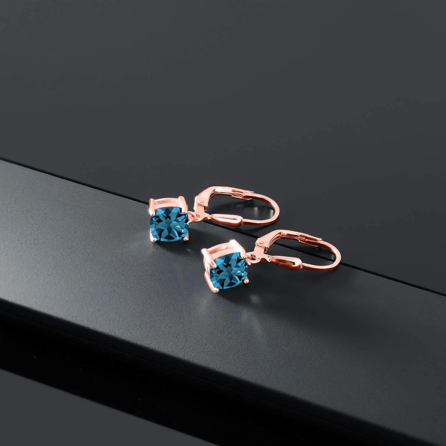 Gem Stone King 18K Rose Gold Plated Silver 6MM Cushion Gemstone Birthstone Dangle Earrings For Women | Fine Jewelry Gifts for Her Mom Women Wife