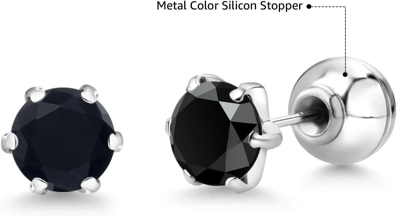 Gem Stone King 6MM Round Gemstone Birthstone Stud Earrings For Women | Pure PT900 Platinum 900 Six Prong | Platinum Earrings For Women Men