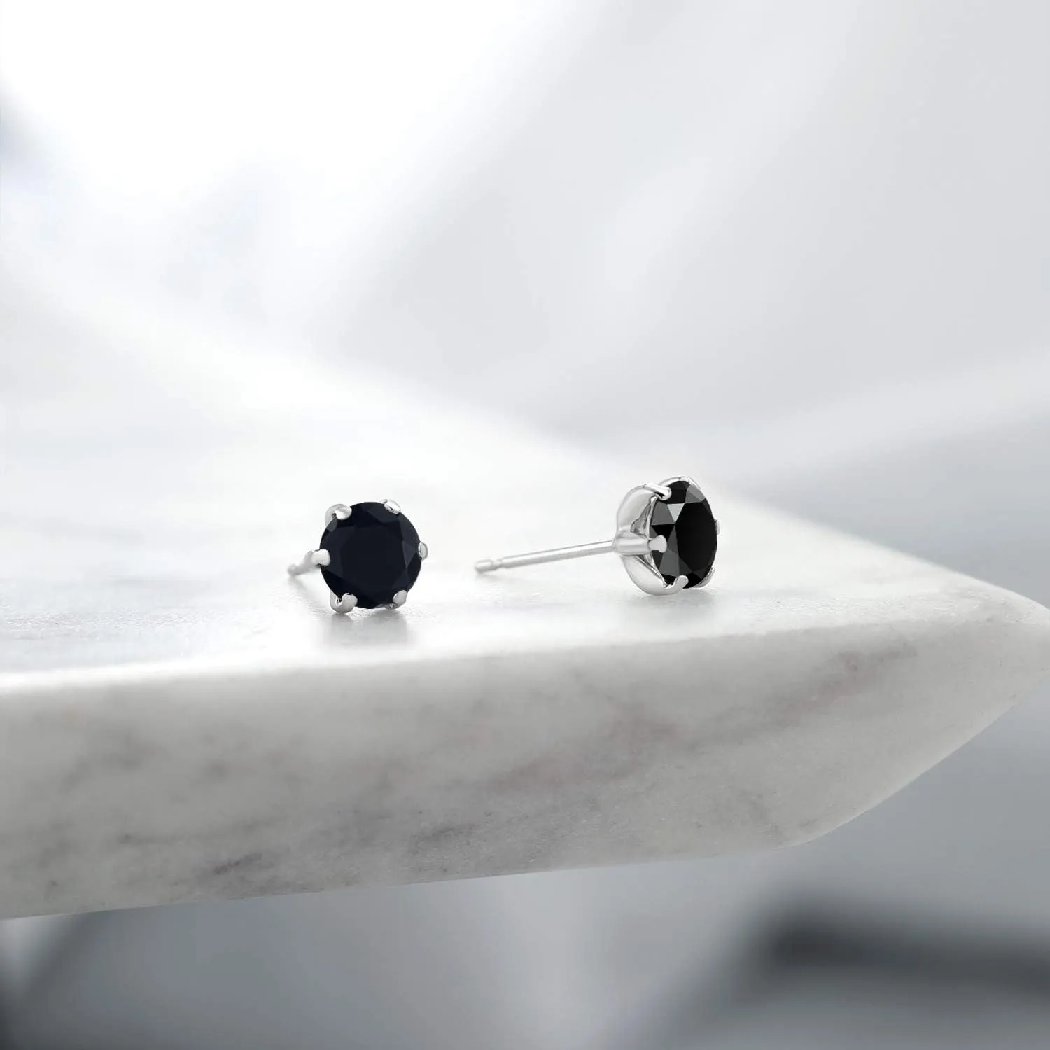 Gem Stone King 6MM Round Gemstone Birthstone Stud Earrings For Women | Pure PT900 Platinum 900 Six Prong | Platinum Earrings For Women Men