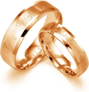 Gemini Rose Gold Beveled Edge Titanium Wedding Bands Set  His & Hers Brushed Couples Rings with Beveled Edges