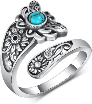Genuine Turquoise Spoon Ring 925 Sterling Silver Turquoise Ring Vintage Western Thumb Ring Turquoise Jewelry for Women