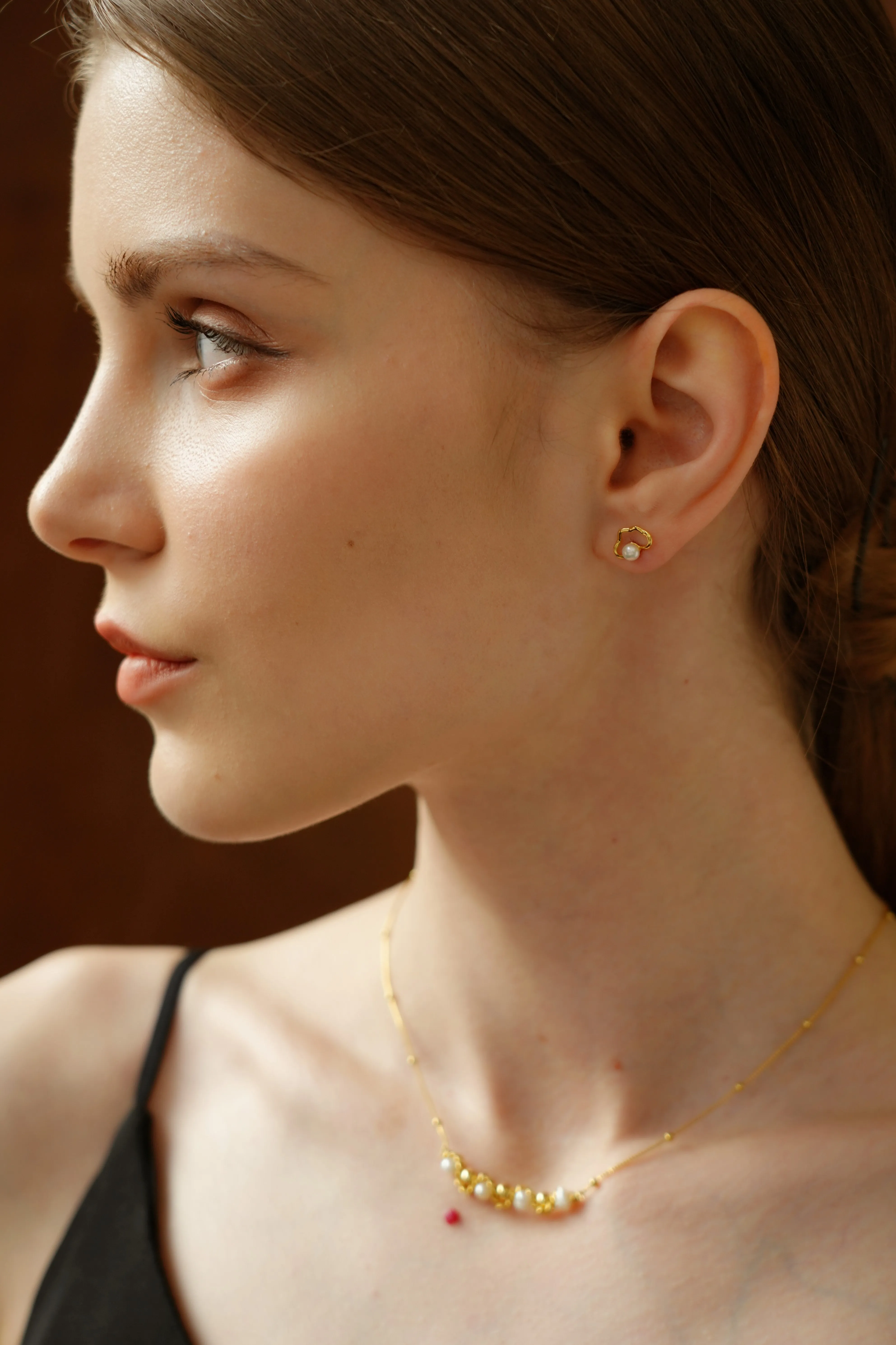 Geometric Tiny Pearl Stud Earrings