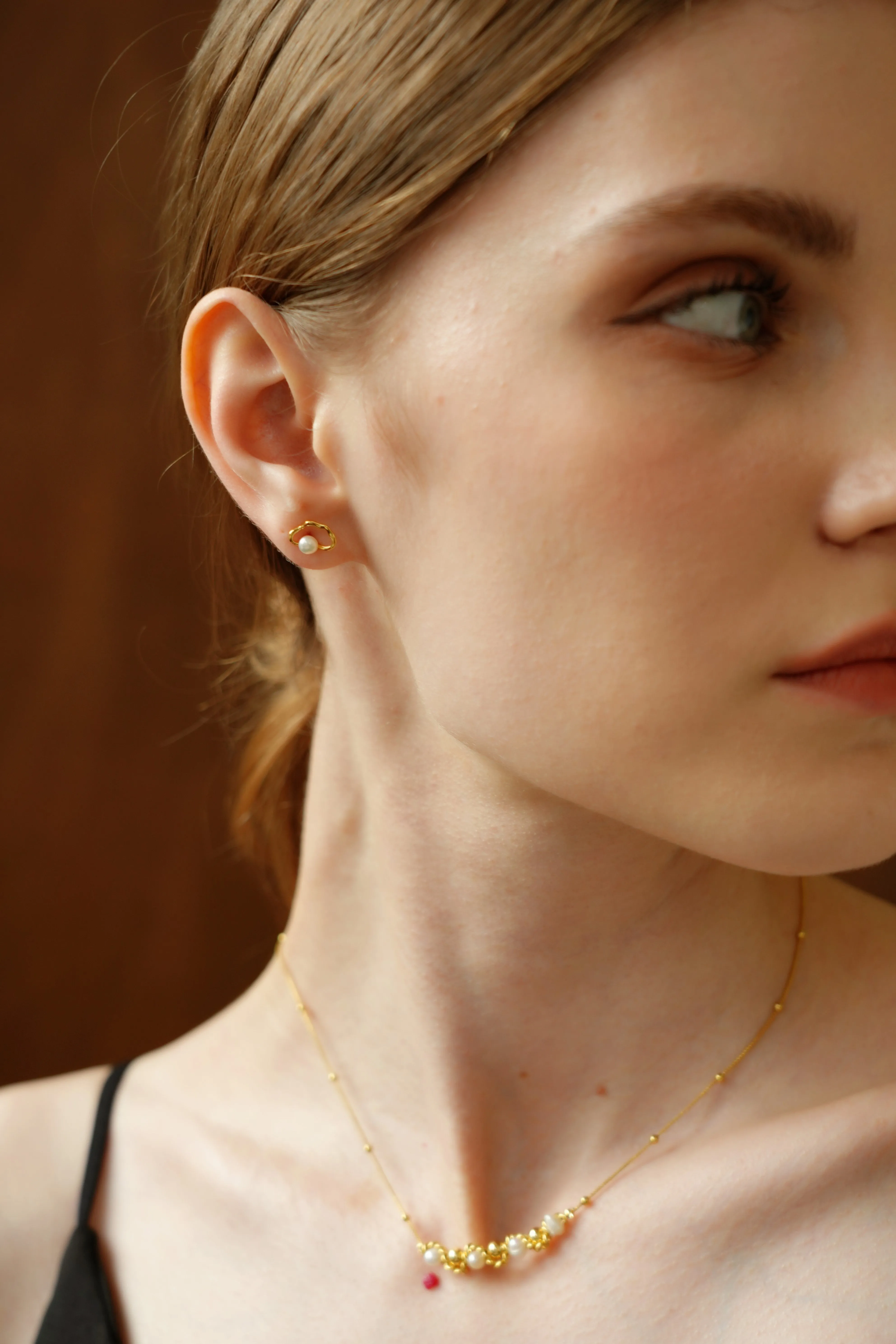 Geometric Tiny Pearl Stud Earrings