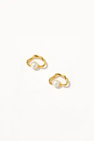 Geometric Tiny Pearl Stud Earrings