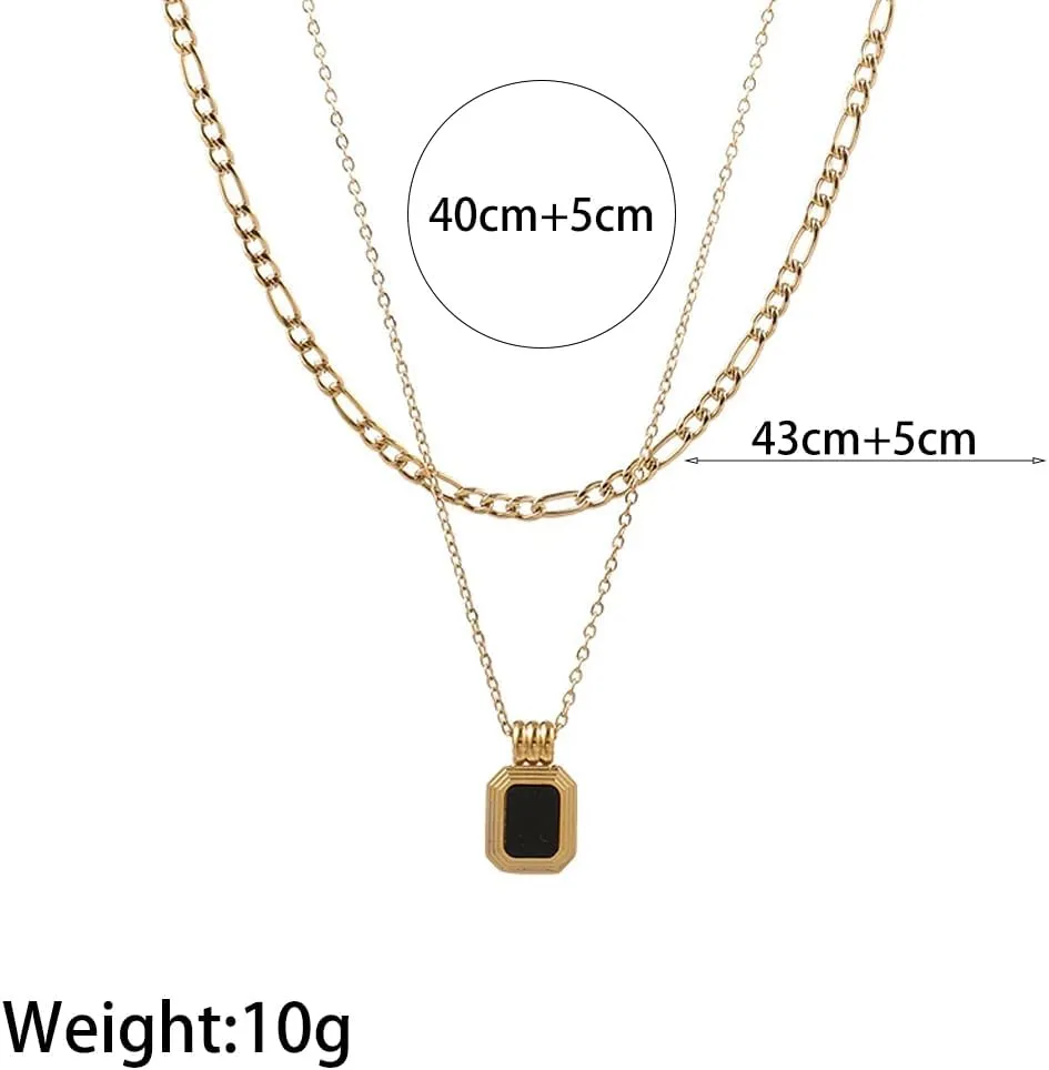 GIGB PBDK Layered Black Birthstone Necklace for Women Bohemia Adjustable Rectangular Crystal Pendant Choker Minimalist Birthstone Collarbone Chain Jewelry Gifts