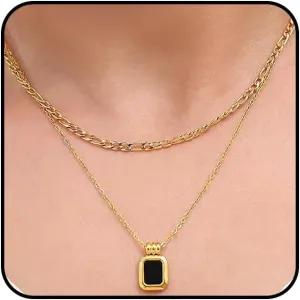 GIGB PBDK Layered Black Birthstone Necklace for Women Bohemia Adjustable Rectangular Crystal Pendant Choker Minimalist Birthstone Collarbone Chain Jewelry Gifts