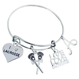 Girls Lacrosse Gift, Personalized Lacrosse Charm Bracelet- Girls Lax Jewelry with Letter Initial, Gift for Lacrosse Players & Coaches