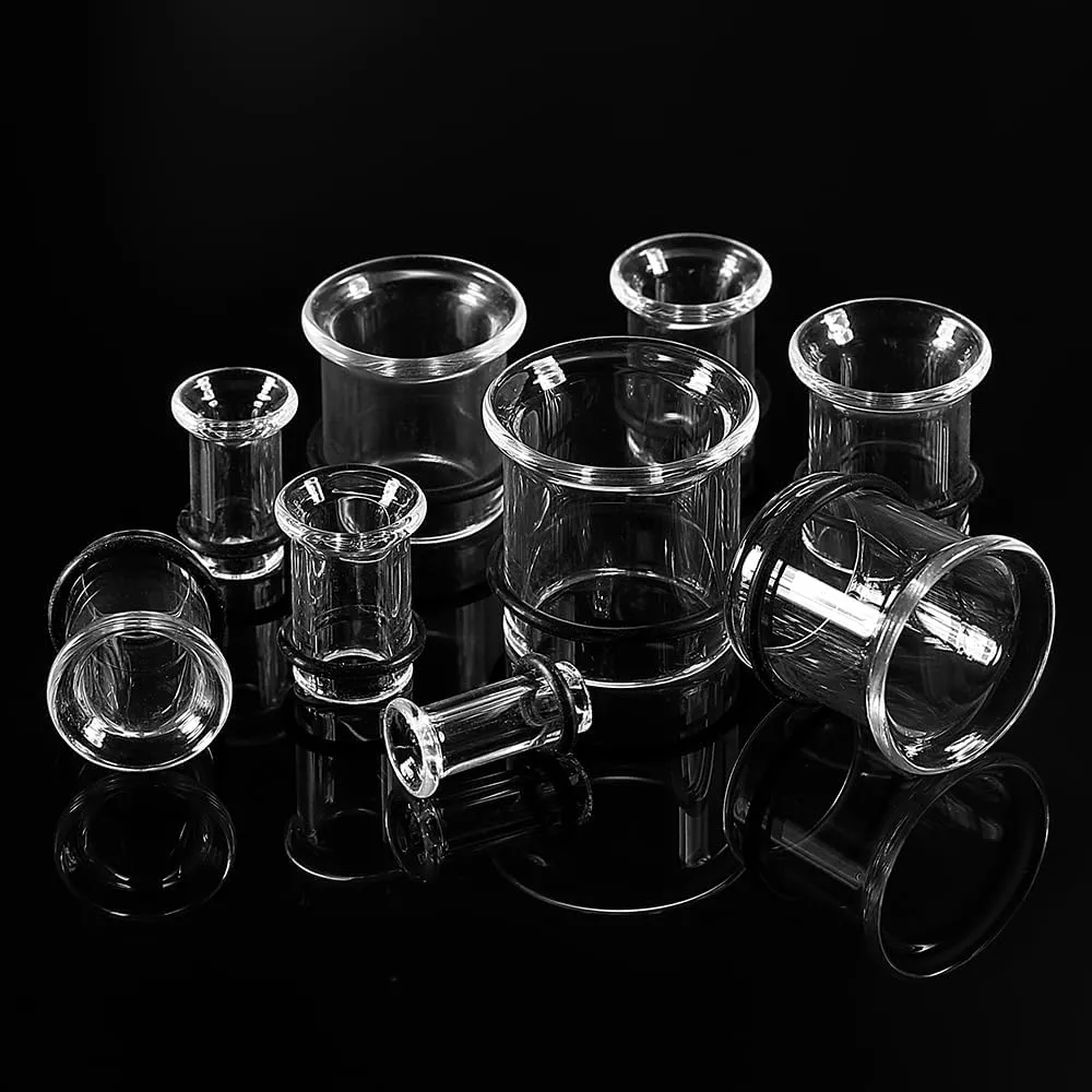 Glass Ear Gauges Plugs and Tunnels- Crystal Clear & Rainbow, Hypoallergenic, Single Flared Saddle with O-Rings, Size 6mm-20mm Ear Stretcher Expander Body Jewelry